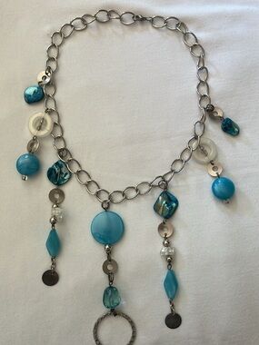 Blue Beaded Dangle Statement Necklace - Unbranded